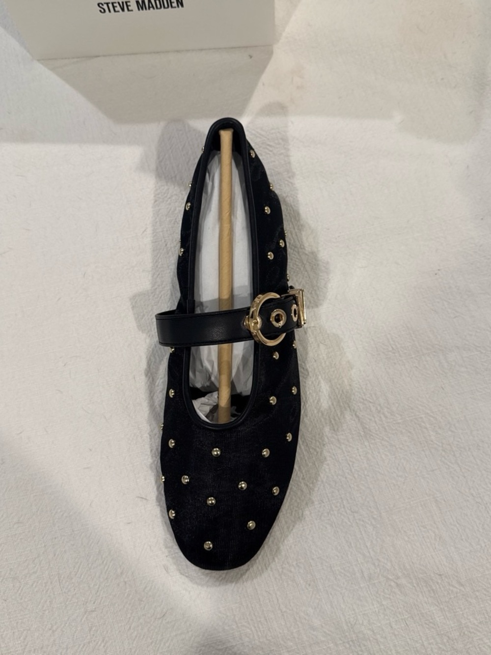 Steve Madden Black Studded Mary Jane Flats with Gold Buckle